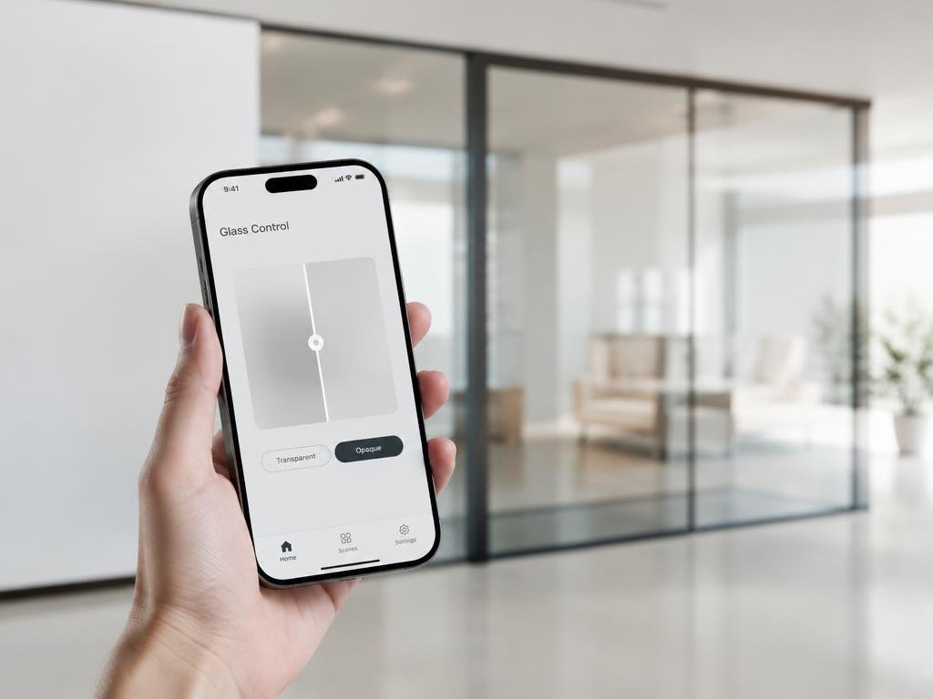 Smartphone app controlling smart glass partitions
